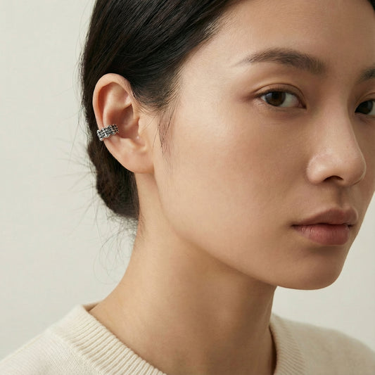 Crown Weave Silver Ear Cuff (Single)