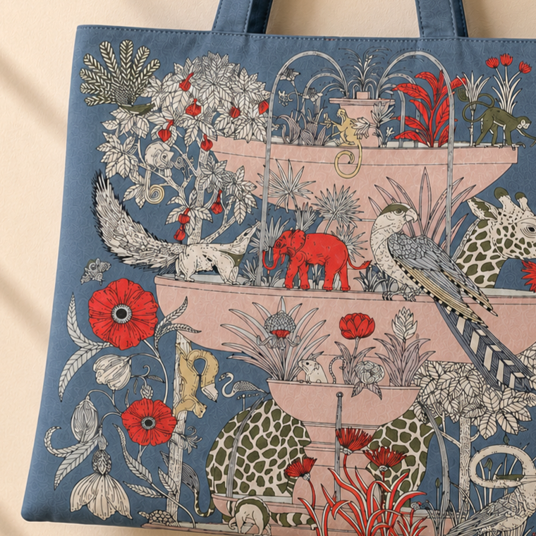 Vintage Botanical Animal Print Scarf Eco Bag