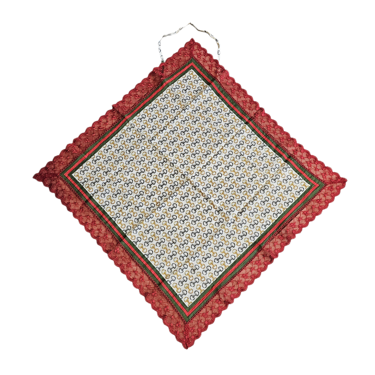 Vintage Chain Etiquette Handkerchief Apron -  Ivory ,  Dusty Blue