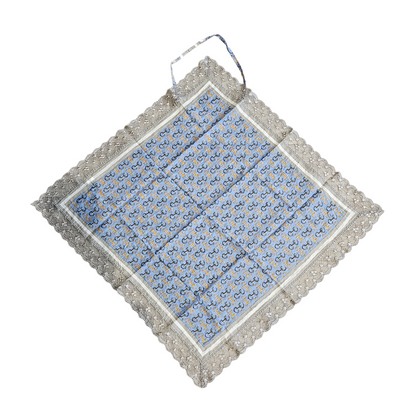 Vintage Chain Etiquette Handkerchief Apron -  Ivory ,  Dusty Blue