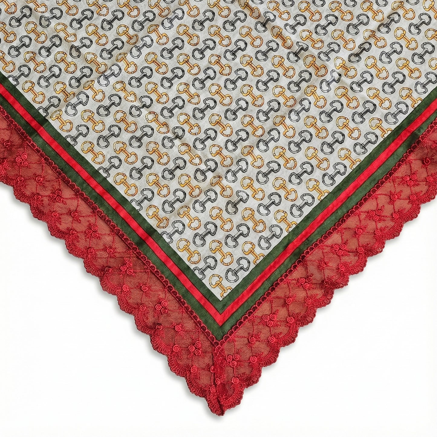 Vintage Chain Etiquette Handkerchief Apron -  Ivory ,  Dusty Blue