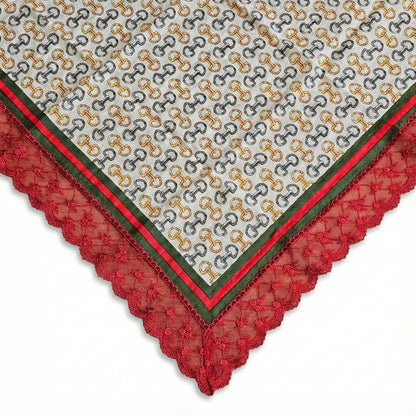 Vintage Chain Etiquette Handkerchief Apron -  Ivory ,  Dusty Blue