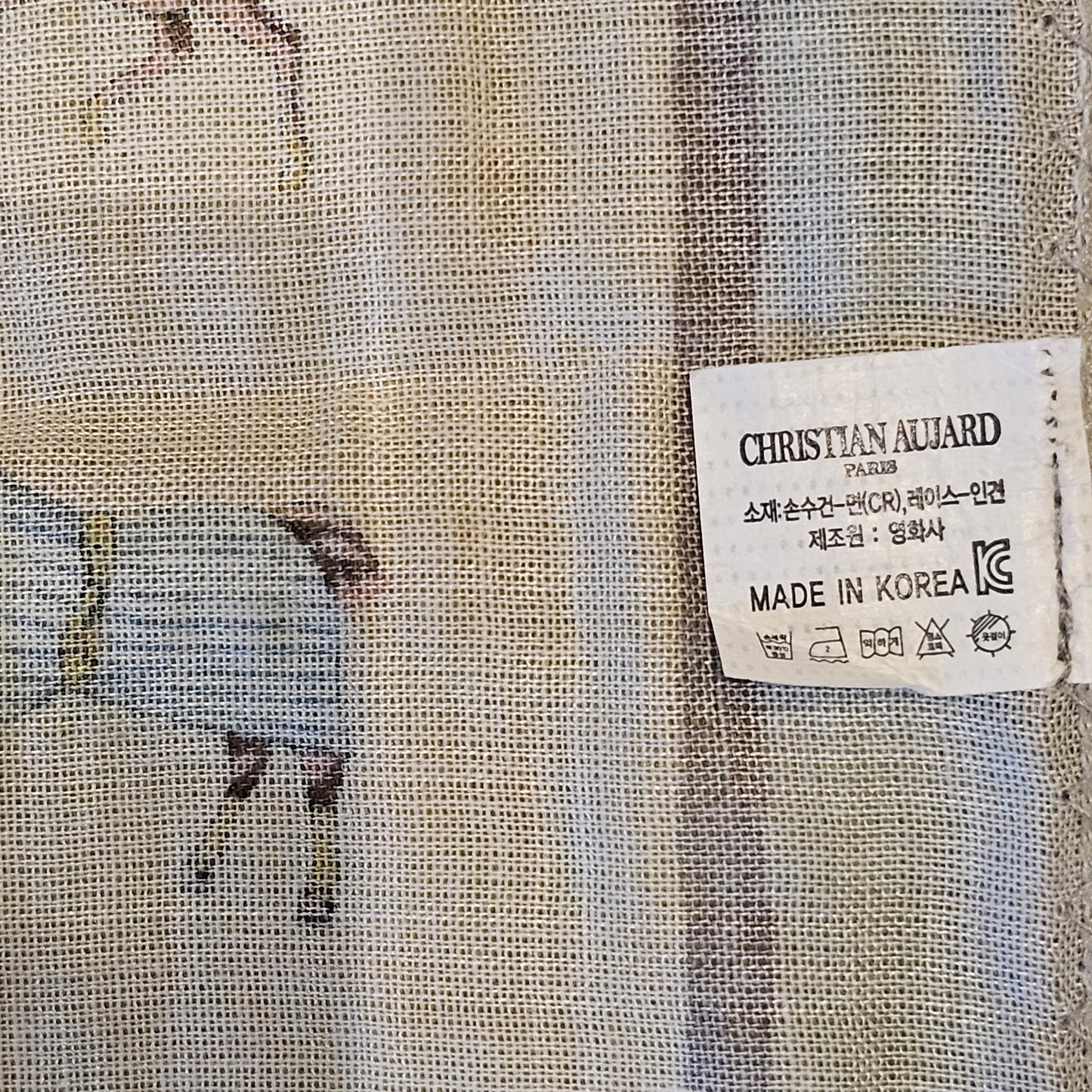 Vintage Horse Etiquette Handkerchief Apron  -  Soft Beige ,  Teal