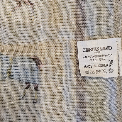 Vintage Horse Etiquette Handkerchief Apron  -  Soft Beige ,  Teal