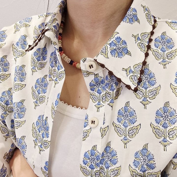 Boho Block Print Cotton Shirt - Women One Size