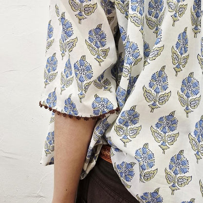 Boho Block Print Cotton Shirt - Women One Size