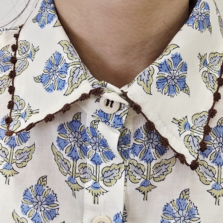 Boho Block Print Cotton Shirt - Women One Size