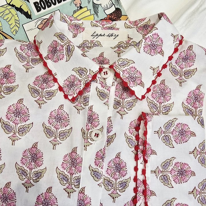 Boho Block Print Cotton Shirt - Women One Size