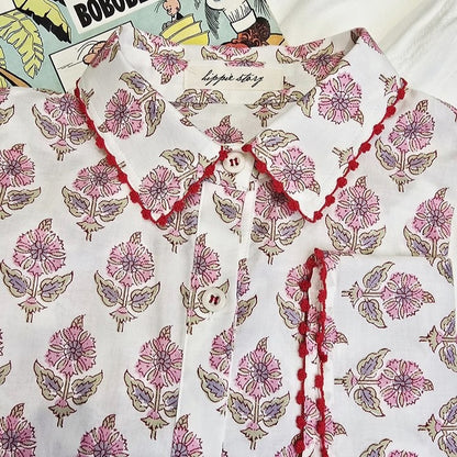 Boho Block Print Cotton Shirt - Women One Size