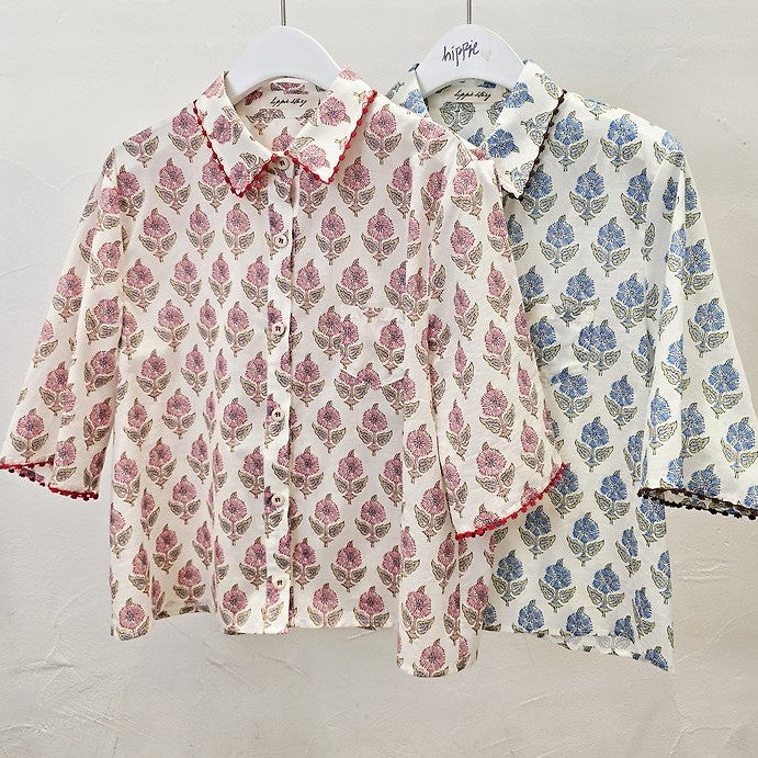 Boho Block Print Cotton Shirt - Women One Size