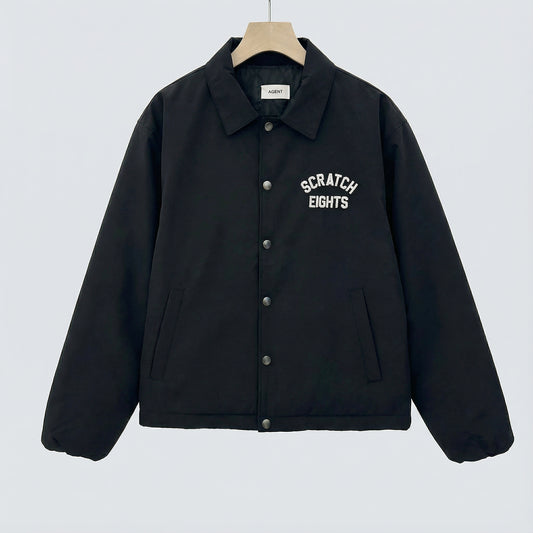 SCRATCH EIGHTS Letter Patch Quilted Coach Jacket  (One Size) - Black