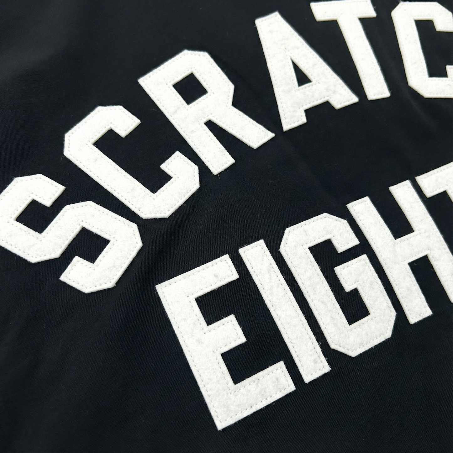 SCRATCH EIGHTS Letter Patch Quilted Coach Jacket  (One Size) - Black