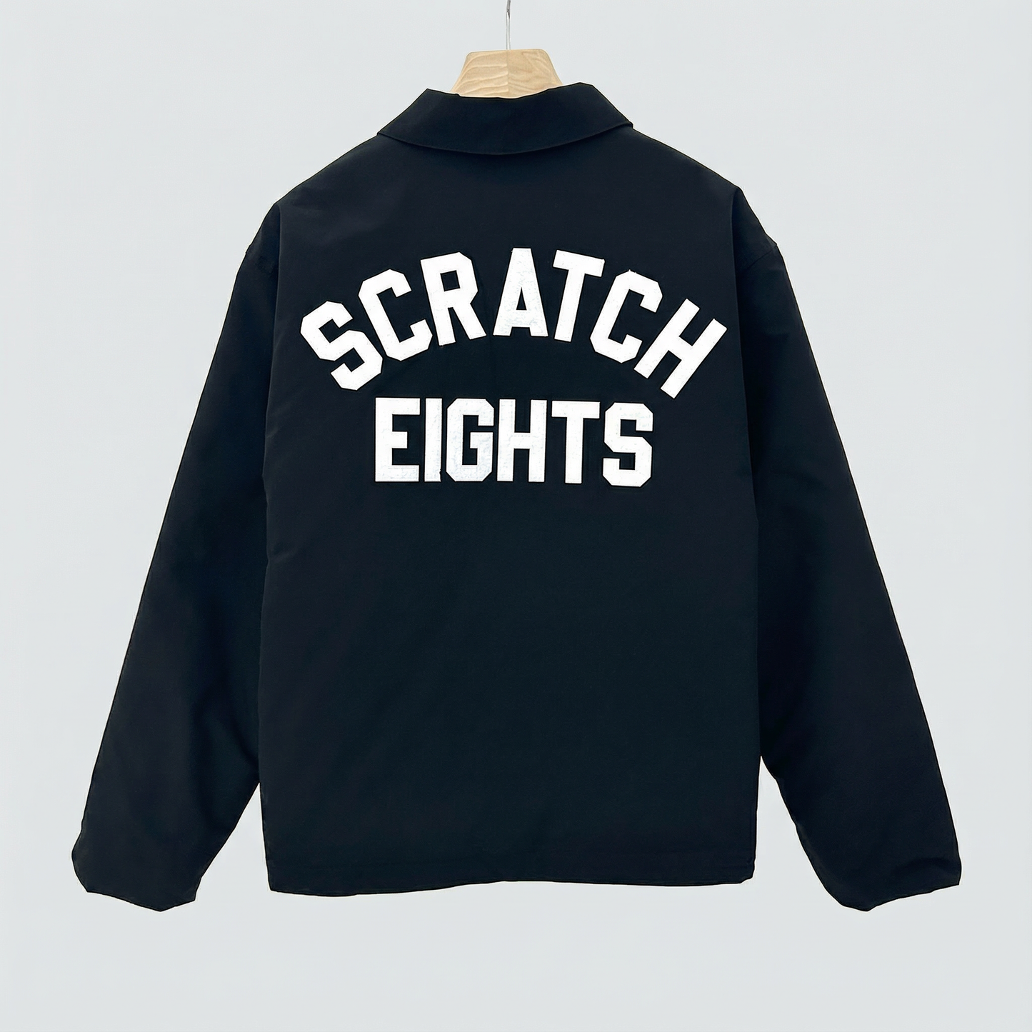 SCRATCH EIGHTS Letter Patch Quilted Coach Jacket  (One Size) - Black