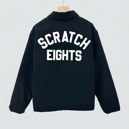 SCRATCH EIGHTS Letter Patch Quilted Coach Jacket  (One Size) - Black