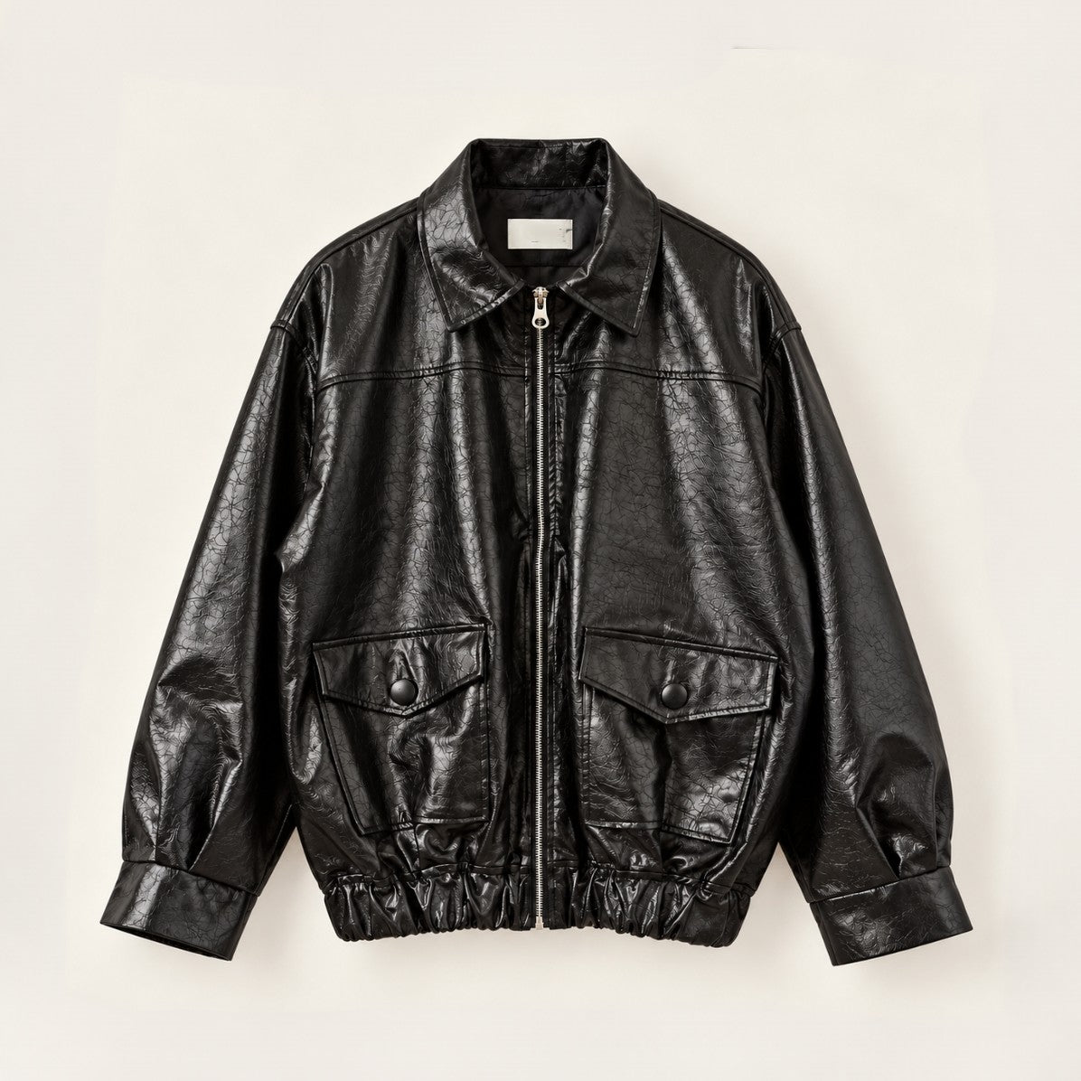 Glossy Crinkle Vegan Leather Convertible Collar Jacket - Women One Size