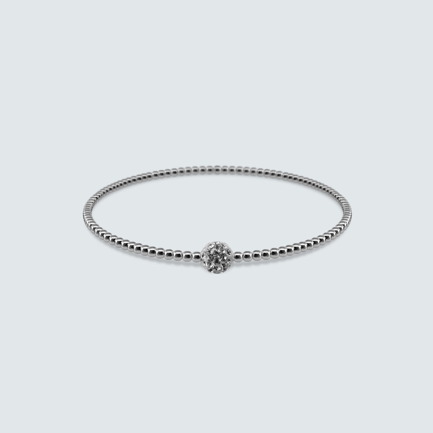 Elastic Silver Beaded Sparkle Ball Bracelet