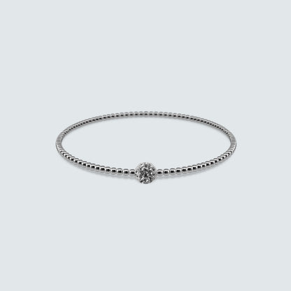 Elastic Silver Beaded Sparkle Ball Bracelet