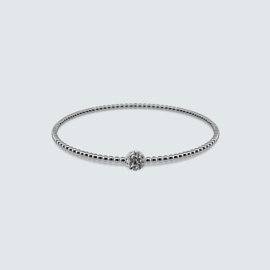 Elastic Silver Beaded Sparkle Ball Bracelet