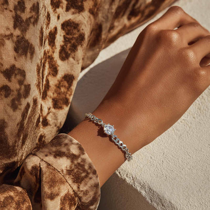 Cubic Stone Chain Silver Bracelet