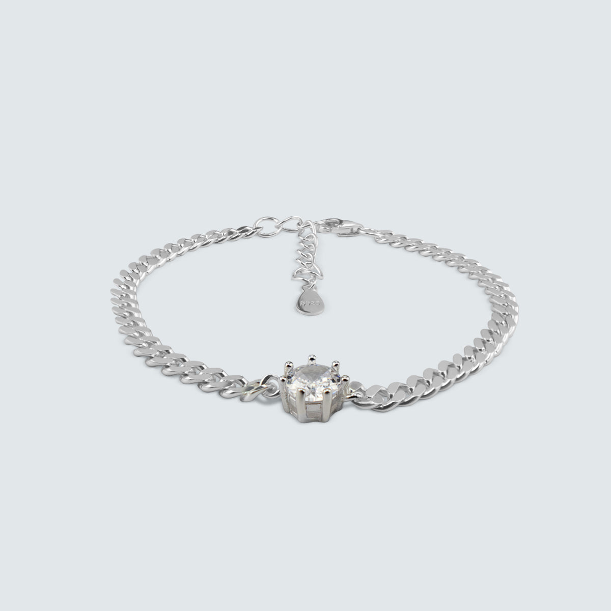 Cubic Stone Chain Silver Bracelet