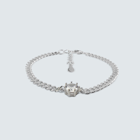 Cubic Stone Chain Silver Bracelet
