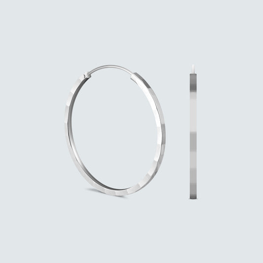 Faceted Silver Hoop Earrings – 4cm Textured Finish