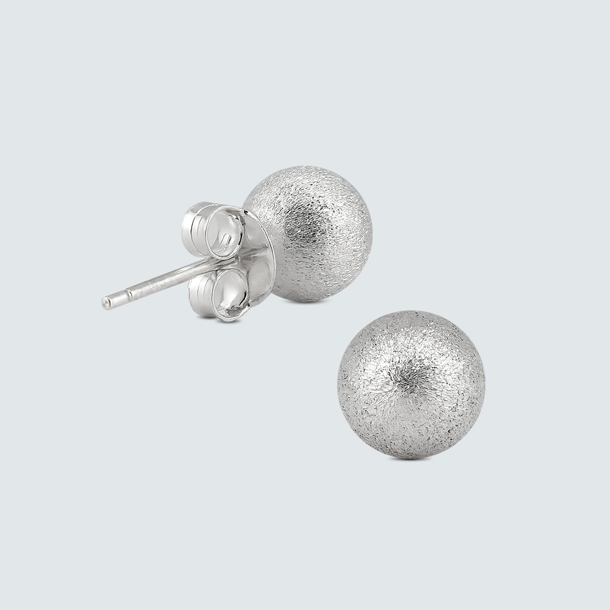 Satin Texture Silver Ball Stud Earrings with Sterling Silver Post - 8mm