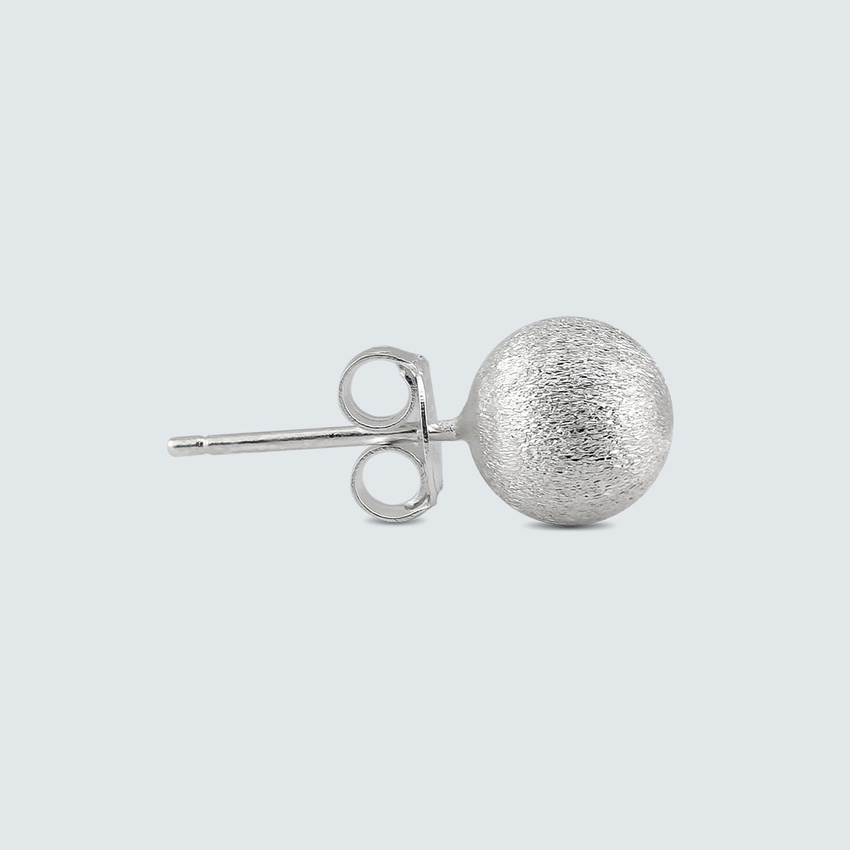 Satin Texture Silver Ball Stud Earrings with Sterling Silver Post - 8mm