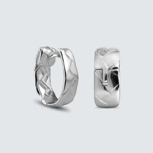 Quilted Sculpt Silver Hoops