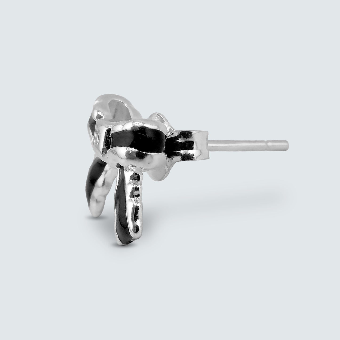 Noir Enamel Ribbon Stud Earrings in Sterling Silver