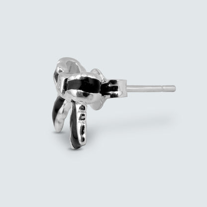 Noir Enamel Ribbon Stud Earrings in Sterling Silver