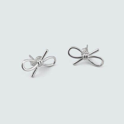 Wire Ribbon Stud Earrings in Sterling Silver