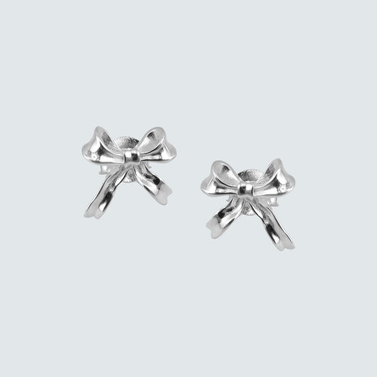 Ribbon Knot Stud Earrings in Sterling Silver