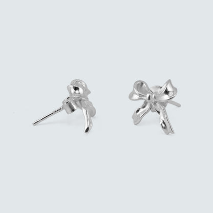 Ribbon Knot Stud Earrings in Sterling Silver