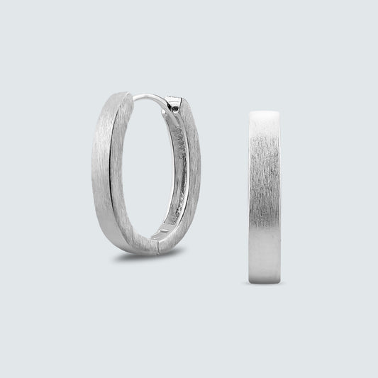 Matte Oval Hoop Earrings in Sterling Silver