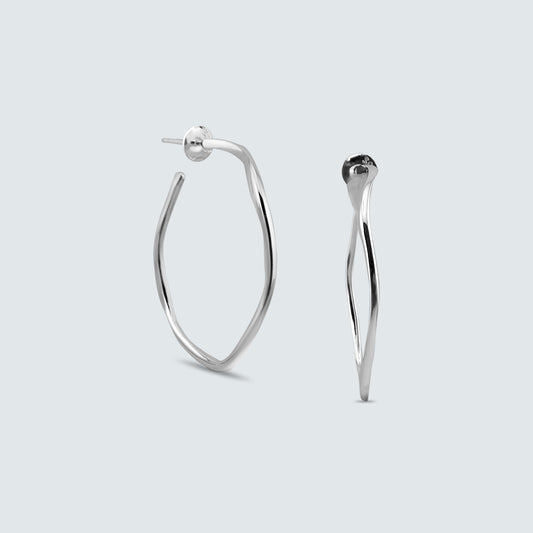 Fluid Wave Silver Hoops