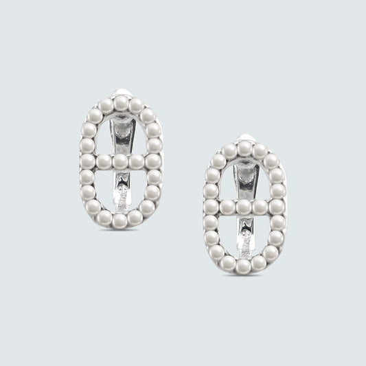 Beaded Bar Oval Earrings in Sterling Silver
