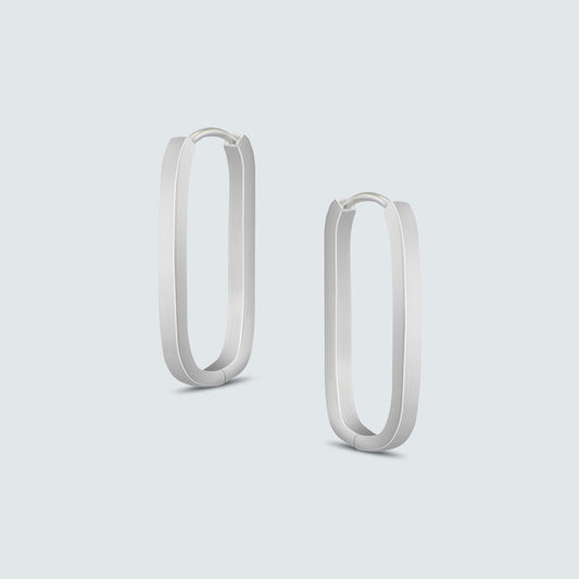Linear Loop Silver Earrings