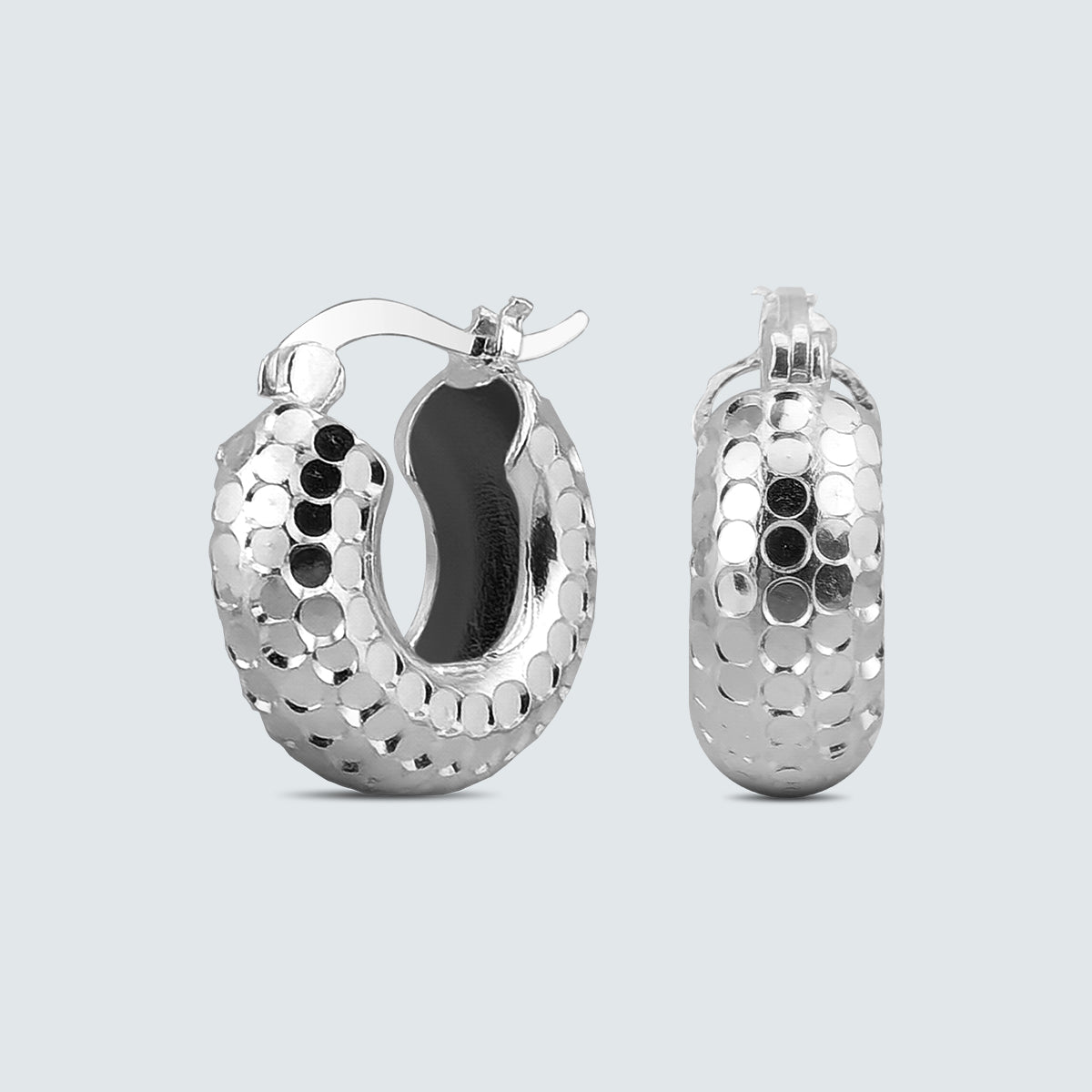 Hammered Dome Hoop Earrings in Sterling Silver