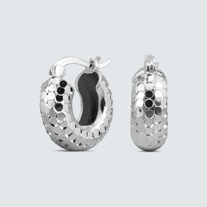 Hammered Dome Hoop Earrings in Sterling Silver