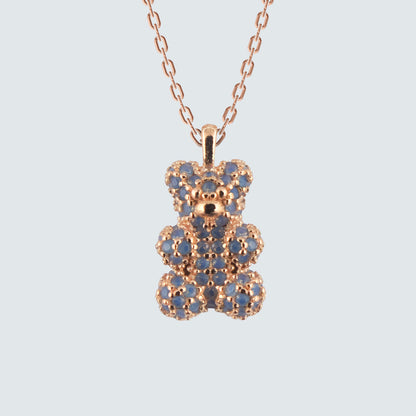 Sparkle Bear Necklace in Rose Gold Coated Silver with Grey-Blue Cubics
