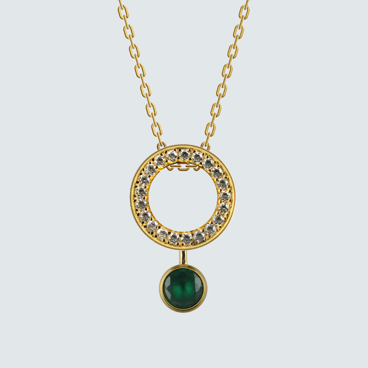 Radiant Halo with Deep Green Glow Necklace