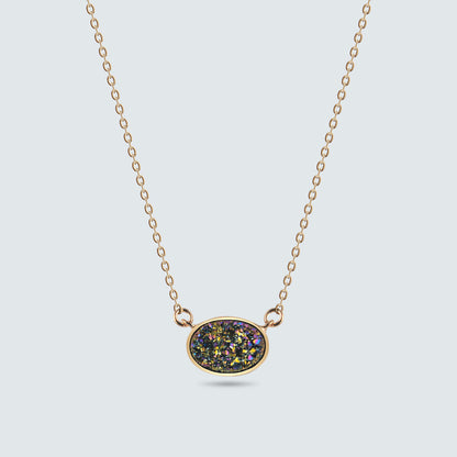 Iridescent Oval Druzy Pendant Necklace in Gold Coating