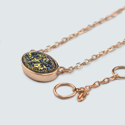 Iridescent Oval Druzy Pendant Necklace in Gold Coating
