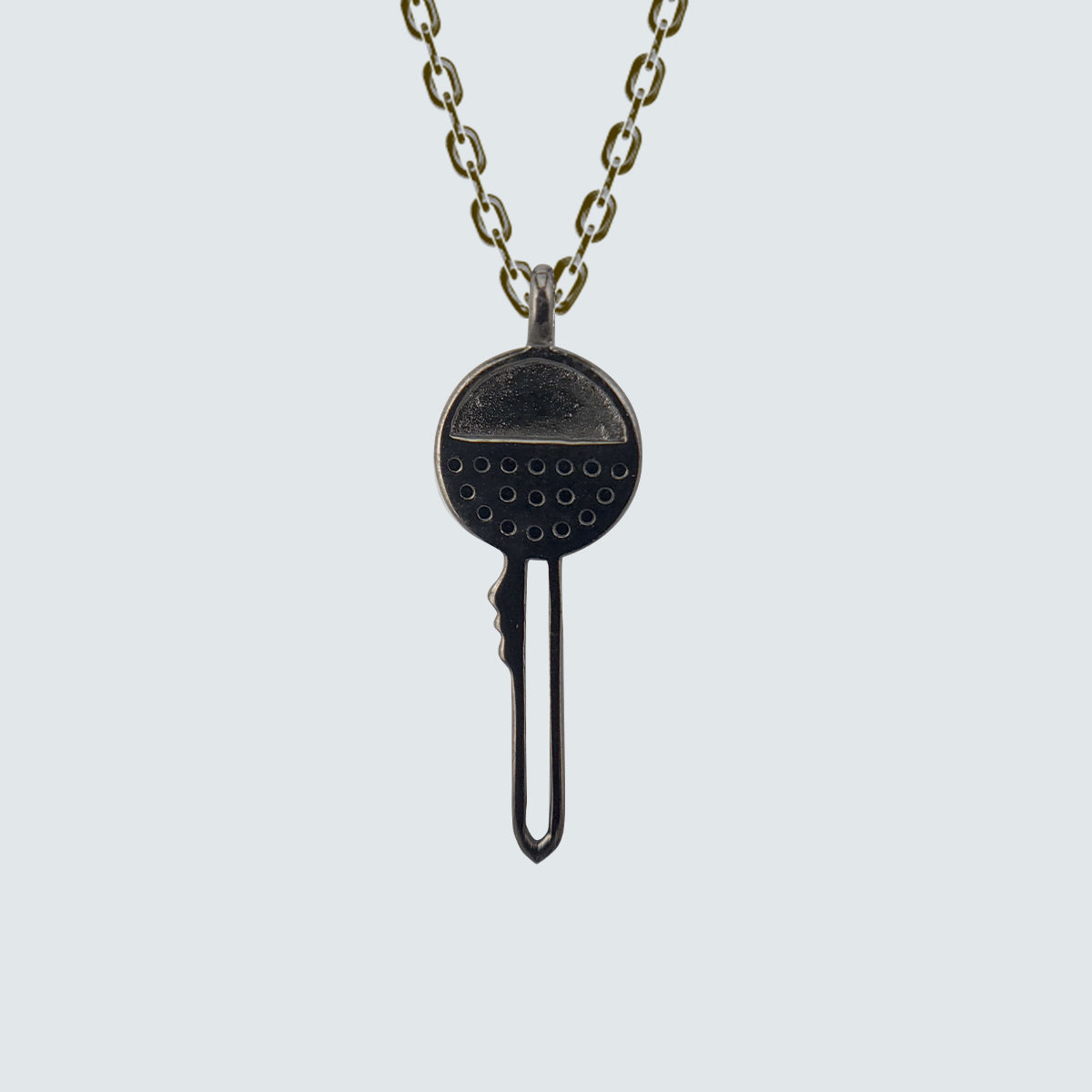 Gunmetal Plated Silver Key Pendant Necklace