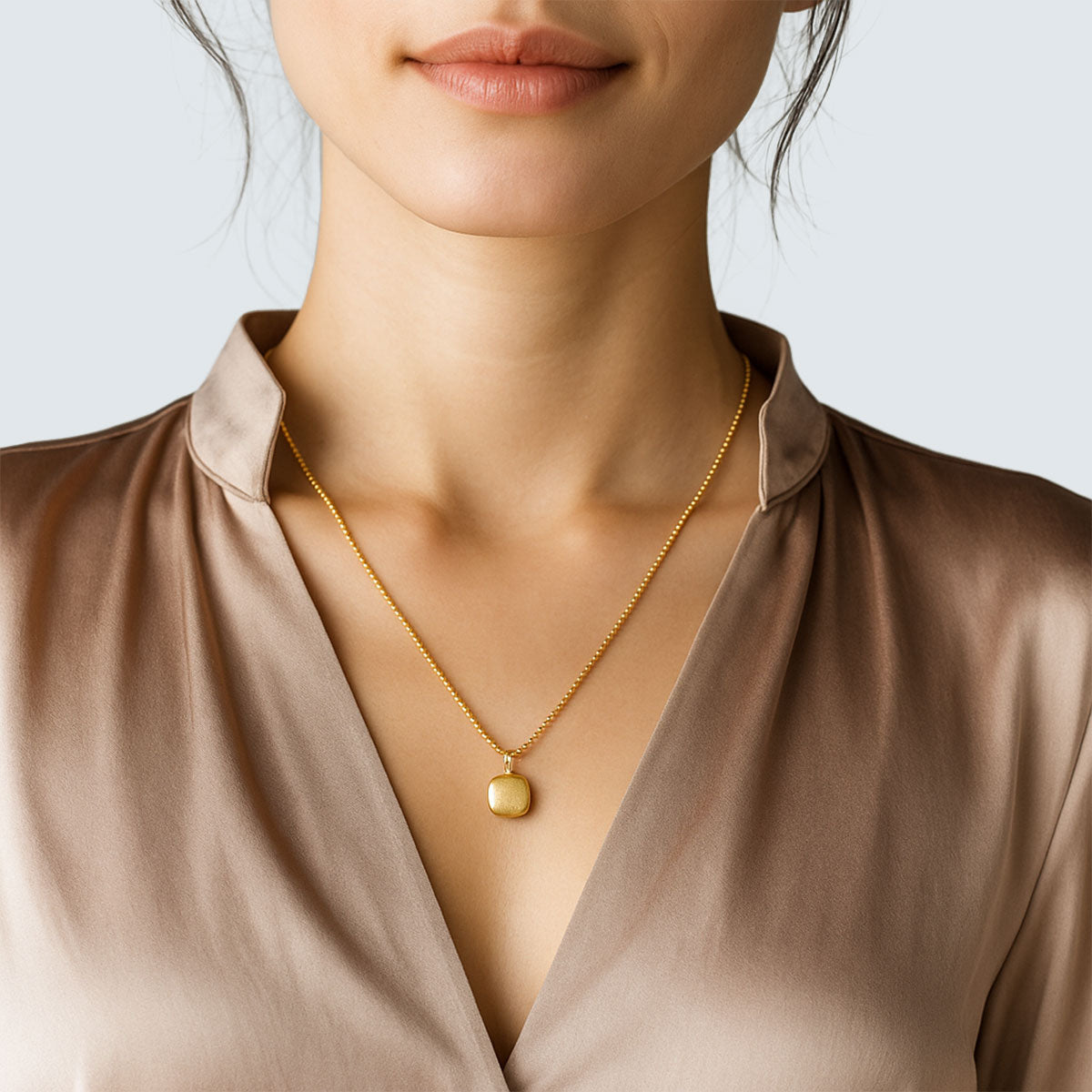 Brushed Cushion Pendant Necklace in Gold-Coated Silver