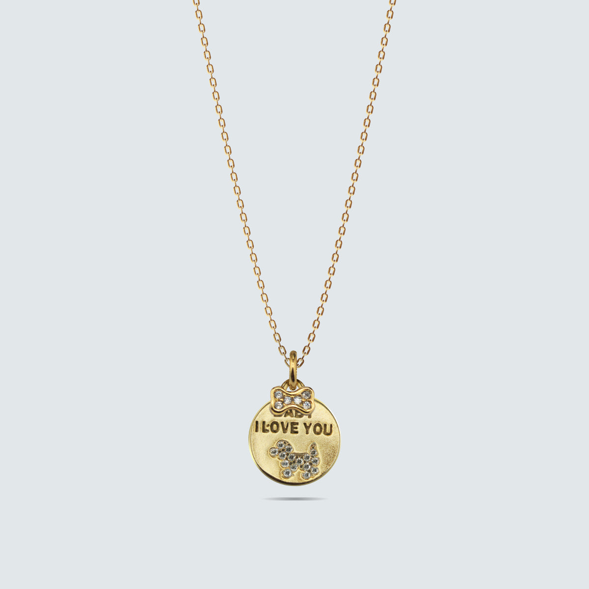 I Love You Dog Charm Necklace in Gold-Coated Silver