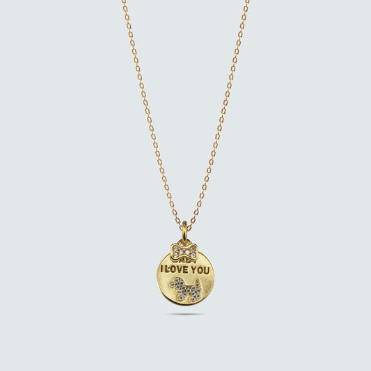 I Love You Dog Charm Necklace in Gold-Coated Silver