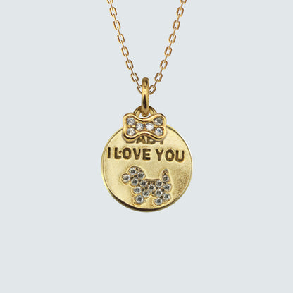 I Love You Dog Charm Necklace in Gold-Coated Silver