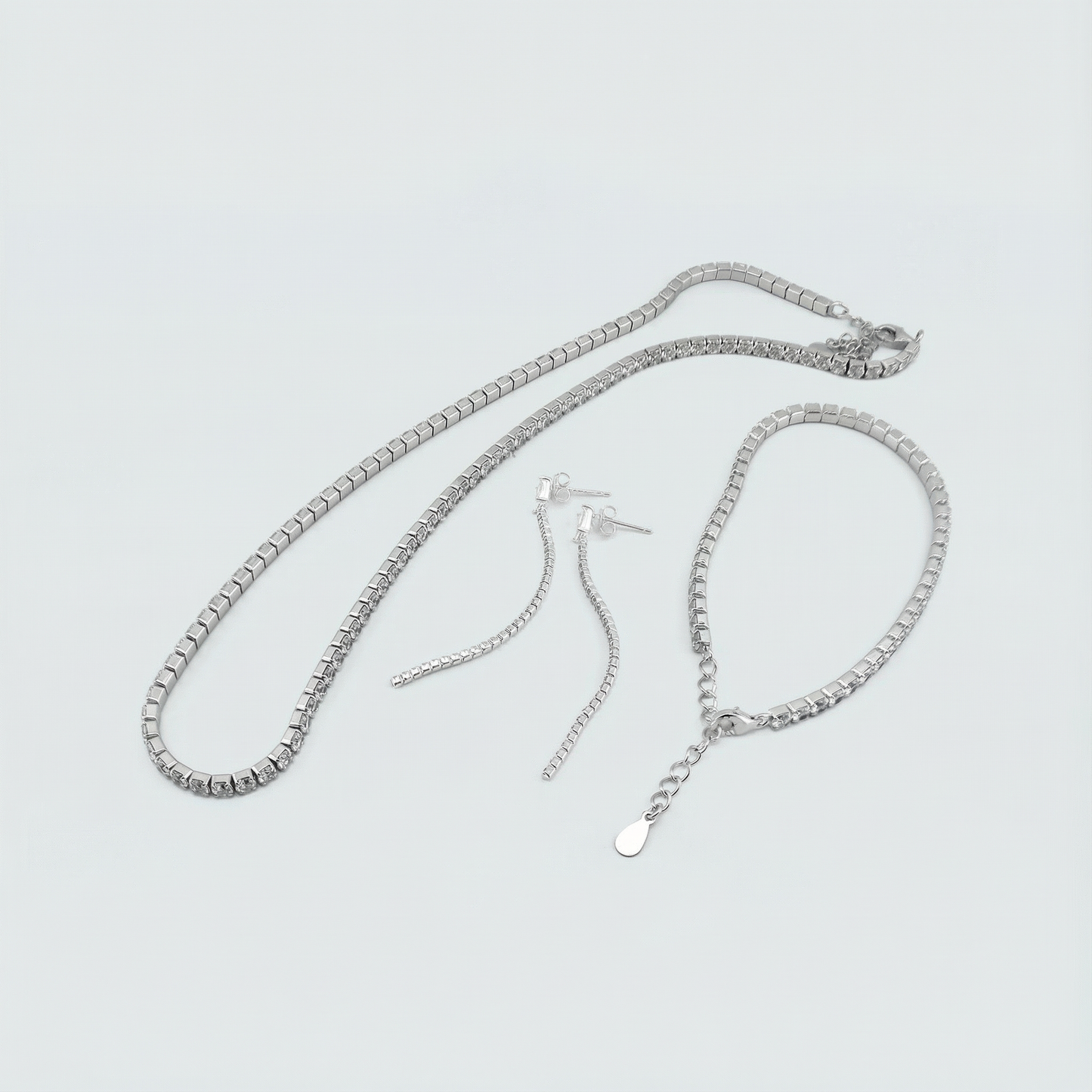 Celestine Éclat Longline Earrings in Sterling Silver with Zirconia